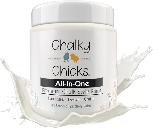 Chalky Chicks All-in-One Chalk Paint for Furniture or Cabinet - 4 Fl Oz - Matte Finish Old Lace (Off White) for Metal, Wood Furniture Paint - No Sanding All-in-One for Home Decor & Crafts, USA Made