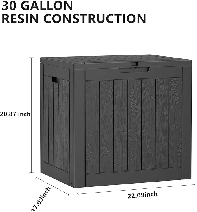 EasyUp 30 Gallon Outdoor Storage Box Waterproof, UV Resistant Outdoor Deck Box, Resin Lockable Deck Boxes for Garden Tools Equipment and Cushions, Black
