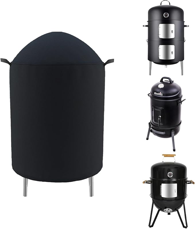 Outdoor Round Smoker Cover Fits Char-Broil 16" Bullet Smoker, Realcook 17" Smoker, OURCAMP 17" BBQ Smoker, Cuisinart COS-116 Vertical Charcoal Smoker,Joyagrill 17-1/2" Smoker Grill (22" D x 30" H)