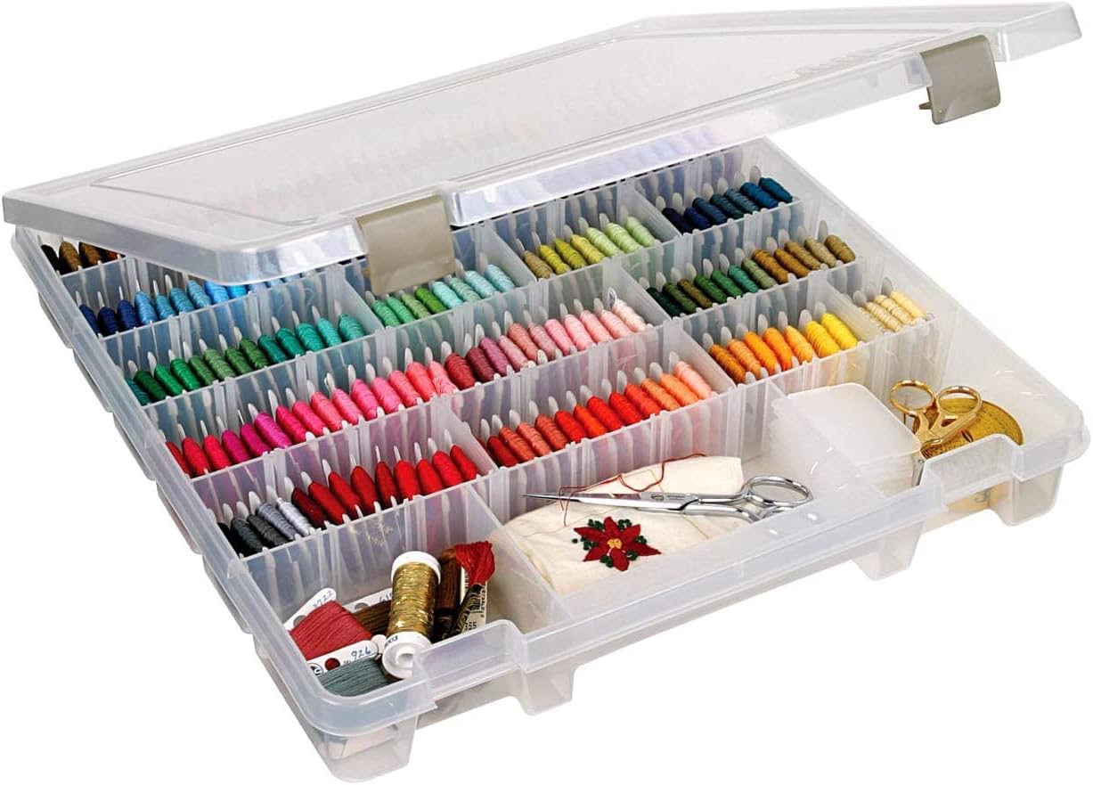 ArtBin 9101AB Super Satchel Slim with Removable Dividers, Art & Craft Organizer, [1] Plastic Storage Case, Clear, Divided Compartments