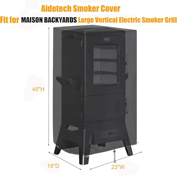 Smoker Cover Fit for Maison BACKYARDS Large Vertical Electric Smoker Grill, Waterproof Outdoor Grill Smoker Covers with UV Protection & Windproof Straps -19" D x 23" W x 45" H