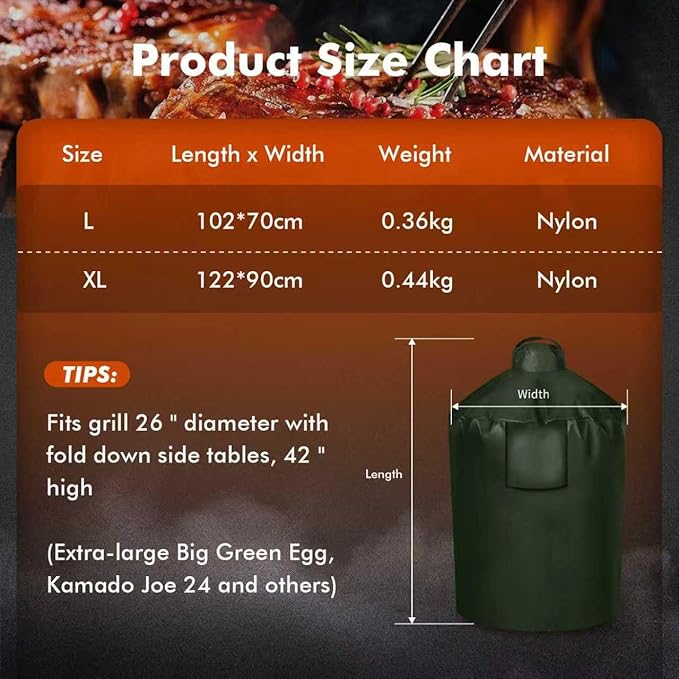 Grill Cover for Large Green Egg, Outdoor Cover with Durable & Water Resistant Fabric Premium Ceramic Grill Cover (Green, Large)