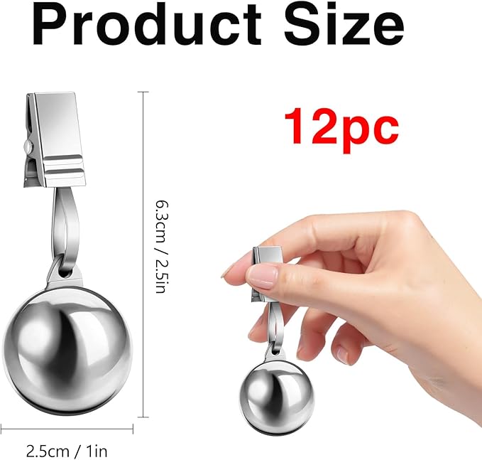 12 Pcs Heavy Duty Tablecloth Weights Stainless Steel Weight Clip Down for Outdoor Curtains Garden Flag Shower Curtain Tablecloth Pergola Patio Picnic Family Dinner Party