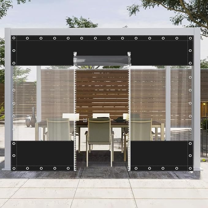 Clear Vinyl Curtains with Zippered Entry, 23oz Heavy Duty Waterproof Anti-UV and Tear-Resistant Tarpaulin with Grommets, Weatherproof Panels for Porch, Pergola, Gazebo, Balcony, Patio, Enclosure