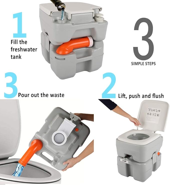 VINGLI Portable Sink and Toilet Combo| Self-contained 5 Gal Hand Washing Station and 5.3 Gal Flushing Toilet, Perfect for Camping/RV/Boat/Road Tripper/Camper