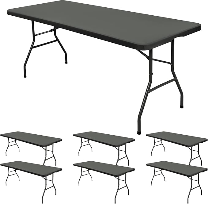 6 Pack Stretch Fabric Table Top Cap Cover, fits 6' Tables, Spandex Table Covers Washable Elastic Universal Rectangle Tablecloth Protector for Indoor Outdoor Party Picnic Wedding, Gray, 30" W x 72" L