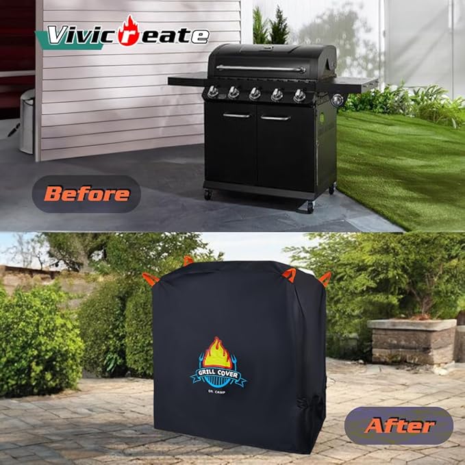 Vivicreate Waterproof BBQ Grill Cover 52 Inch Heavy Duty 420D Fabric Outdoor Barbecue Cover Weatherproof UV Protection Windproof Fits Weber Char-Broil Nexgrill Traeger Smoker Parrilla