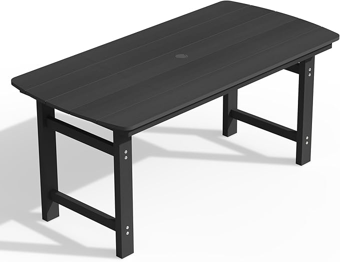 Ciokea HDPE Outdoor Dining Table with Umbrella Hole,66" Rectangle Patio Table for 6,All-Weather Outdoor Patio Furniture Set for Garden Backyard,Black