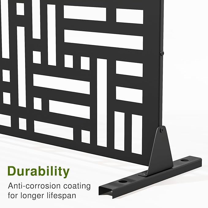Casaphoria Privacy Screen 72" H x 45" W Metal, 2 Pack Outdoor Freestanding Decorative Divider for Patio & Garden with Stable Base, Black-Helen