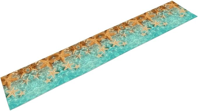 Summer Ocean Table Runner, Nautical Coastal Starfish Beach Seashell Ocean Seasonal Coffee Table Center Decor for Home Kitchen Dining Patio Holiday Party Table Decorations 13"x72"