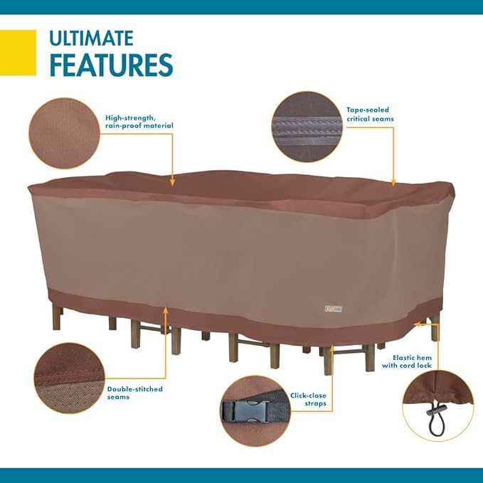 DUCKCOVERS Ultimate Water-Resistant 90 Inch Rectangular/Oval Patio Table with Chairs Cover, Outdoor Table and Chair Cover