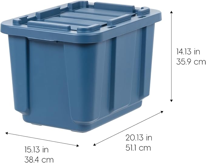 IRIS USA 4-Pack 12 Gallon Storage Bins with Lids |Made in USA| Heavy Duty Eco-Friendly Plastic Tote Containers for Truckbed Tool Box Organization, Large - Navy