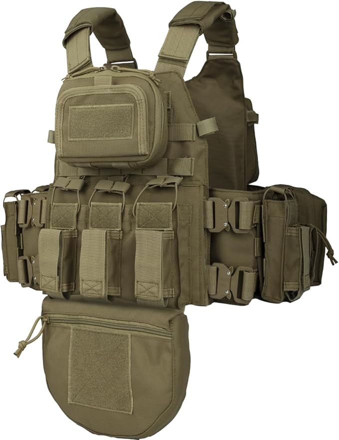 BOMTURN Great Tactical Outdoor Vest for Men Multifunctional Modular Molle Vest with Metal Buckles