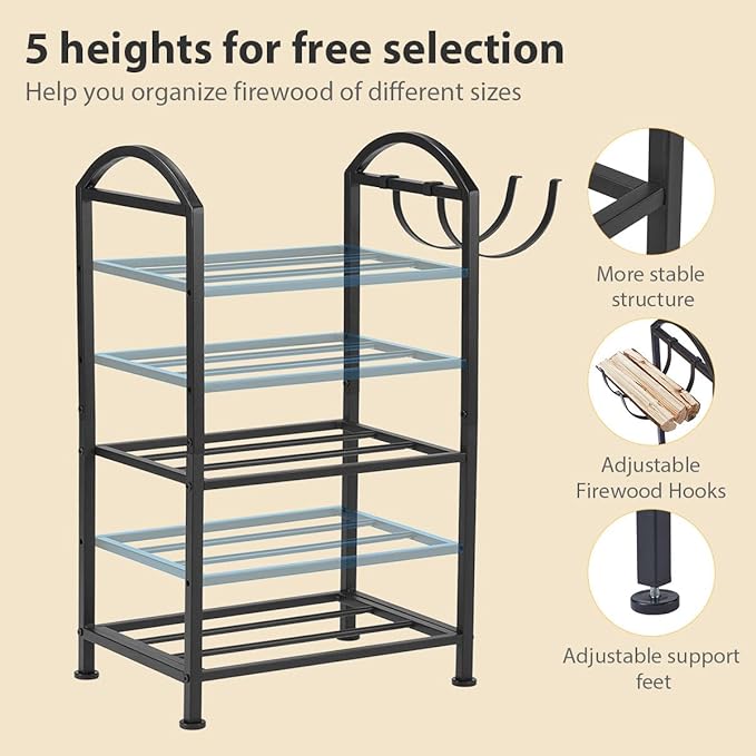 Firewood Rack Outdoor and Indoor, Fire wood Storage Racks with Wood Hooks, 15.7" Racks Outdoor for Fire wood, Adjustable Log Racks For Firewood, Heavy Duty Logs Holder Woods Storage
