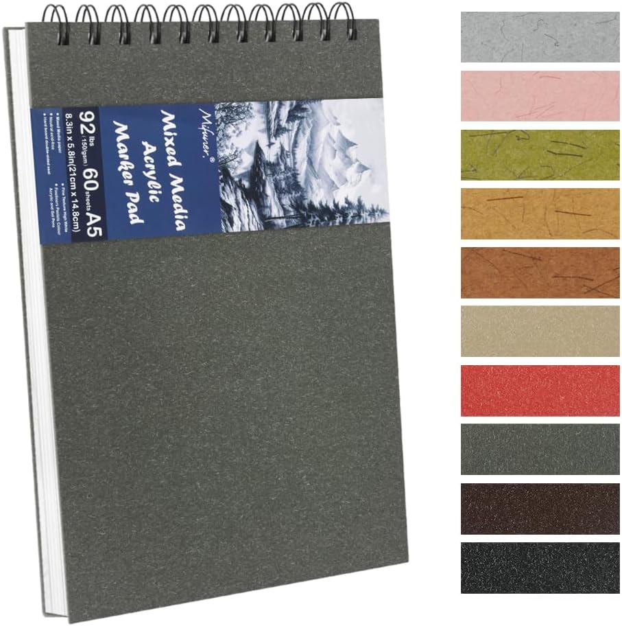 8.3x5.8 Sketch Book, Top Spiral Bound Sketch Pad, 60sheets 92lb/150gsm Bright White Paper, Acid-Free Mixed Media Paper for Painting, Dawing & Art Supplies. B-Darkgrey