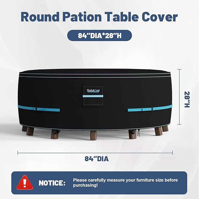 Outdoor Furniture Cover - 100% Waterproof, High Density Oxford, PU Silver Coating, UV Resistant, All-Weather Resistant Patio Table Cover for Round Patio Furniture Set - 84×28 Inch