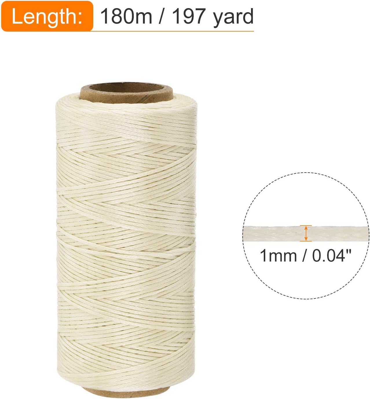 MECCANIXITY Waxed Thread,197 Yard 1mm 210D Flat Wax Thread Polyester Waxed String for Leather Sewing Hand Weaving Book Binding Home Decoration,Cream White