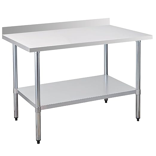 Stainless Steel Work Table 30 x 48 Inch, NSF Commercial Prep Table with Undershelf, Heavy Duty Food Prep Workstation with Backsplash