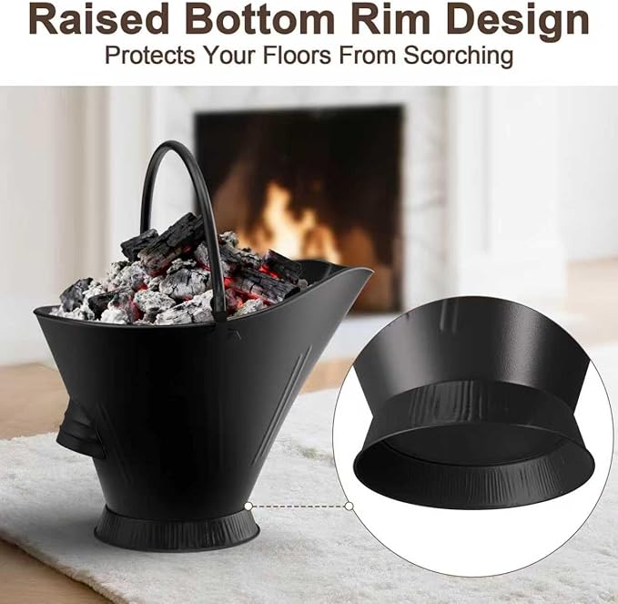 AMAGABELI GARDEN & HOME XXL 5-Gallon Ash Bucket for Fireplace Metal Coal Bucket Wood Stove Charcoal Bucket Hot Ashes Can Pail Fireside for Fire Pit Firewood Burning Indoor Outdoor Grill Hearth Tools