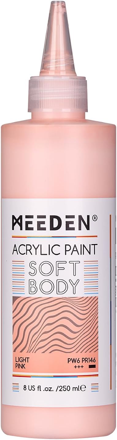 MEEDEN Soft Body Acrylic Paint: Light Pink Matte Finish - 250ml/8.45oz Bulk Acrylic Colors in Ergonomic Bottle - Fluid Flow Art Paints for Artists Canvas Painting