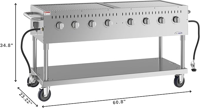 60 in. Commercial Mobile Outdoor Propane Gas Grill, ETL Listed in Stainless-Steel (KM-CGM-60)