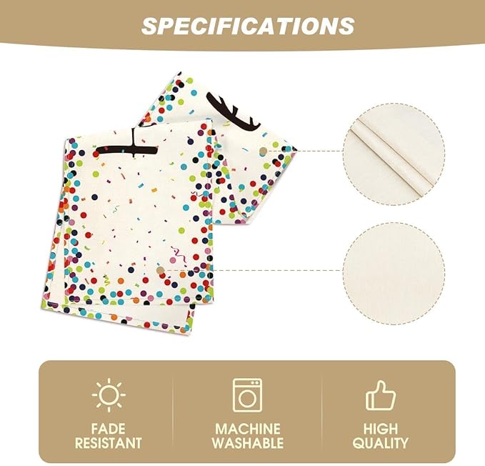 Artoid Mode Polka Dot Beige Happy Birthday Table Runner, Seasonal Kitchen Dining Table Decoration for Home Party Decor 13x72 Inch