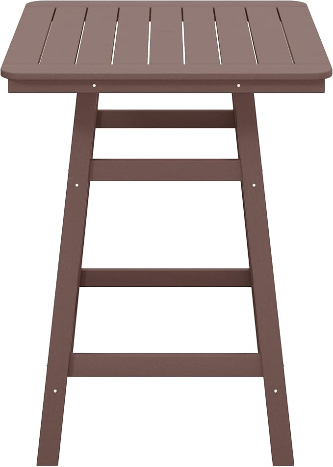 Costaelm Outdoor Bar Table, 37" Counter Height Square Patio Cocktail Bar Table with Umbrella Hole, Patio Bistro Dining Pub Table for Front Porch Deck Backyard Garden, Dark Brown