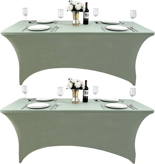 121 2-Pack 6ft Spandex Table Covers for Rectangle Standard Folding Tables - Wrinkle Resistant Stretch Tablecloths - Ultimate Fitted Table Protector for Parties, Banquet, and Wedding
