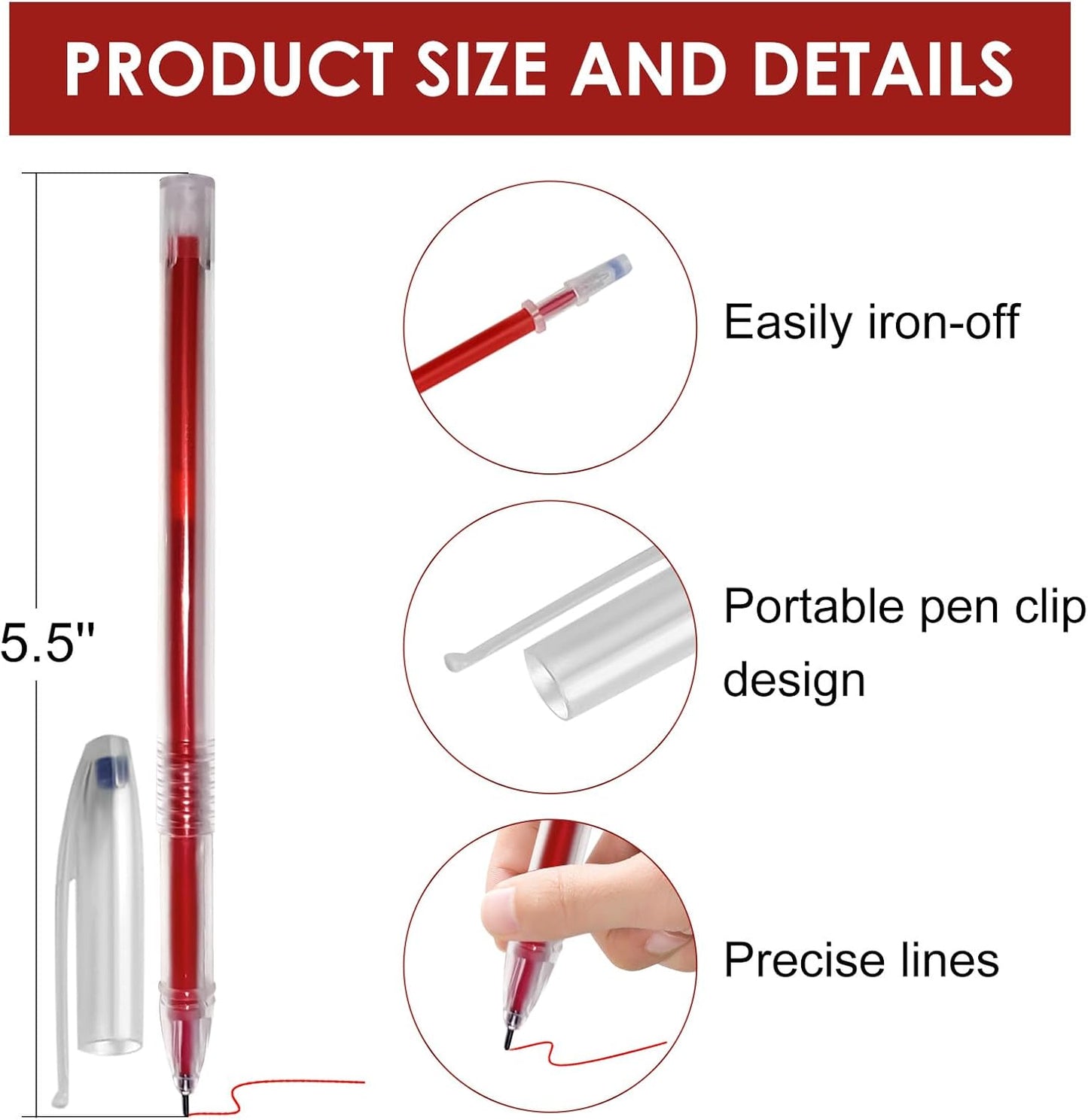 48pcs Heat Erasable Pens for Fabric, Assorted Colors, Fabric Pens for Sewing Erasable for Quilting Sewing DIY Dressmaking Fabrics Tailors Chalk