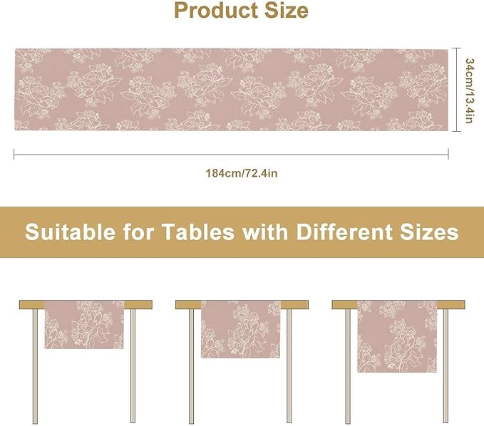 Pink Farmhouse Flower Table Runner,Vintage Boho Floral Table Runner for Kitchen Dining Table Holiday Home Party Decor 13x70in