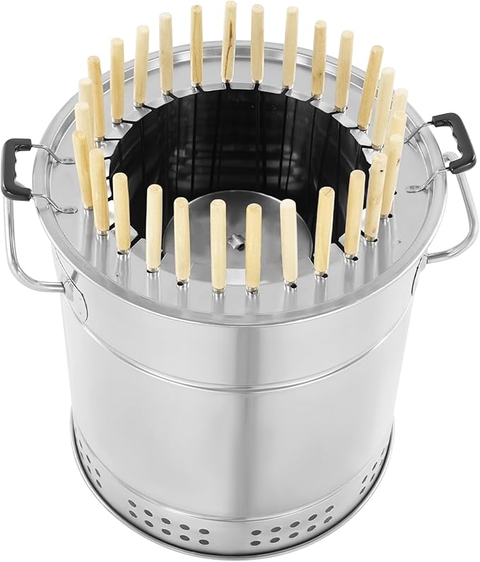 Barbecue Charcoal Barrel Grill, 28 Skewers Portable Stainless Charcoal BBQ Grill Barrel 360° Smokeless Outdoor Barbecues, Surround Charcoals Kebab Grills for Camping, Picnics, Party