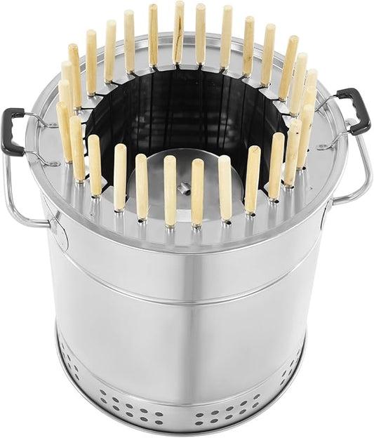 Barbecue Charcoal Barrel Grill, 28 Skewers Portable Stainless Charcoal BBQ Grill Barrel 360° Smokeless Outdoor Barbecues, Surround Charcoals Kebab Grills for Camping, Picnics, Party