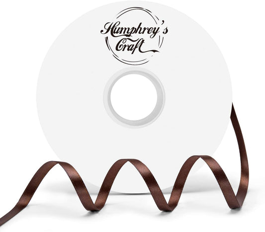 Humphrey's Craft 1/4 Inch Brown Double Faced Satin Ribbon - 50 Yards Variety of Color for Crafts Gift Wrapping DIY Bows Bouquet Decoration Sewing Christmas Tree Wedding and Invitation Card.