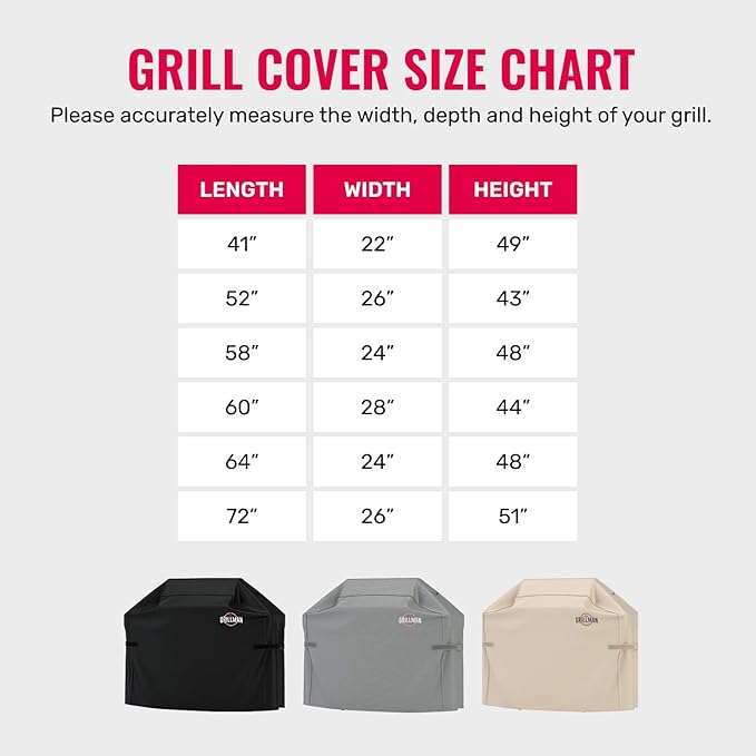 Grill Cover by Grillman, Gray, 60 Inch, BBQ Outdoor Grill Covers, Charcoal & Gas Grills, Waterproof, Rip-Proof, Weather-Resistant, Anti-UV, Barbecue Cover for Weber, Genesis, Charbroil, Nexgrill, etc