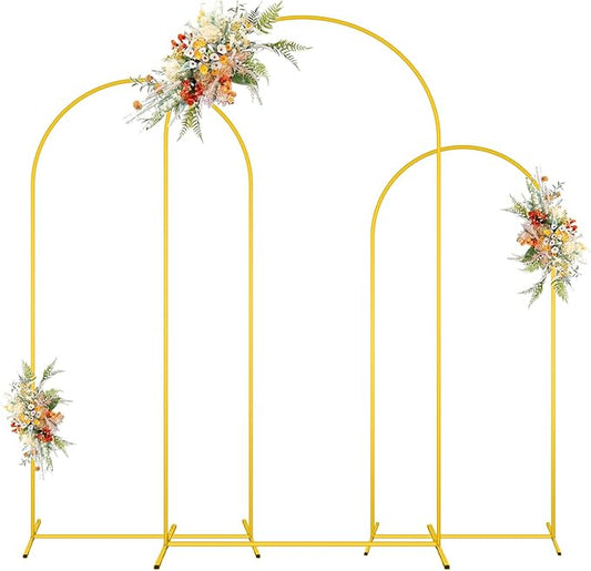 MODFUNS Metal Arch Stand Gold Wedding Arch Frame Set of 3 Balloon Arched Stands 6ft 6.6ft 7.2ft Backdrop Stands for Parties Vintage Backdrop Frame for Birthday Garden Wedding Decoration