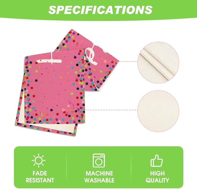 Artoid Mode Polka Dot Pink Happy Birthday Table Runner, Seasonal Kitchen Dining Table Decoration for Home Party Decor 13x90 Inch