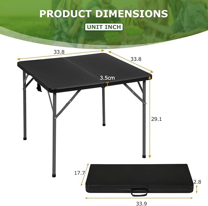 BestOffice Outdoor 34" Folding Card Table Plastic Table Portable Square Height Dining Table Perfect for Picnics,Parties,Party and Camping, Black