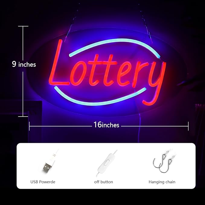 JFLLamp Lottery Neon Signs for Wall Decor Neon Lights for Business Led Signs Suitable for Lottery Store Convenience Stores Supermarkets Office Bar Pub 5V Power Adapter 16.1 * 9 Inch(Red + Azure)