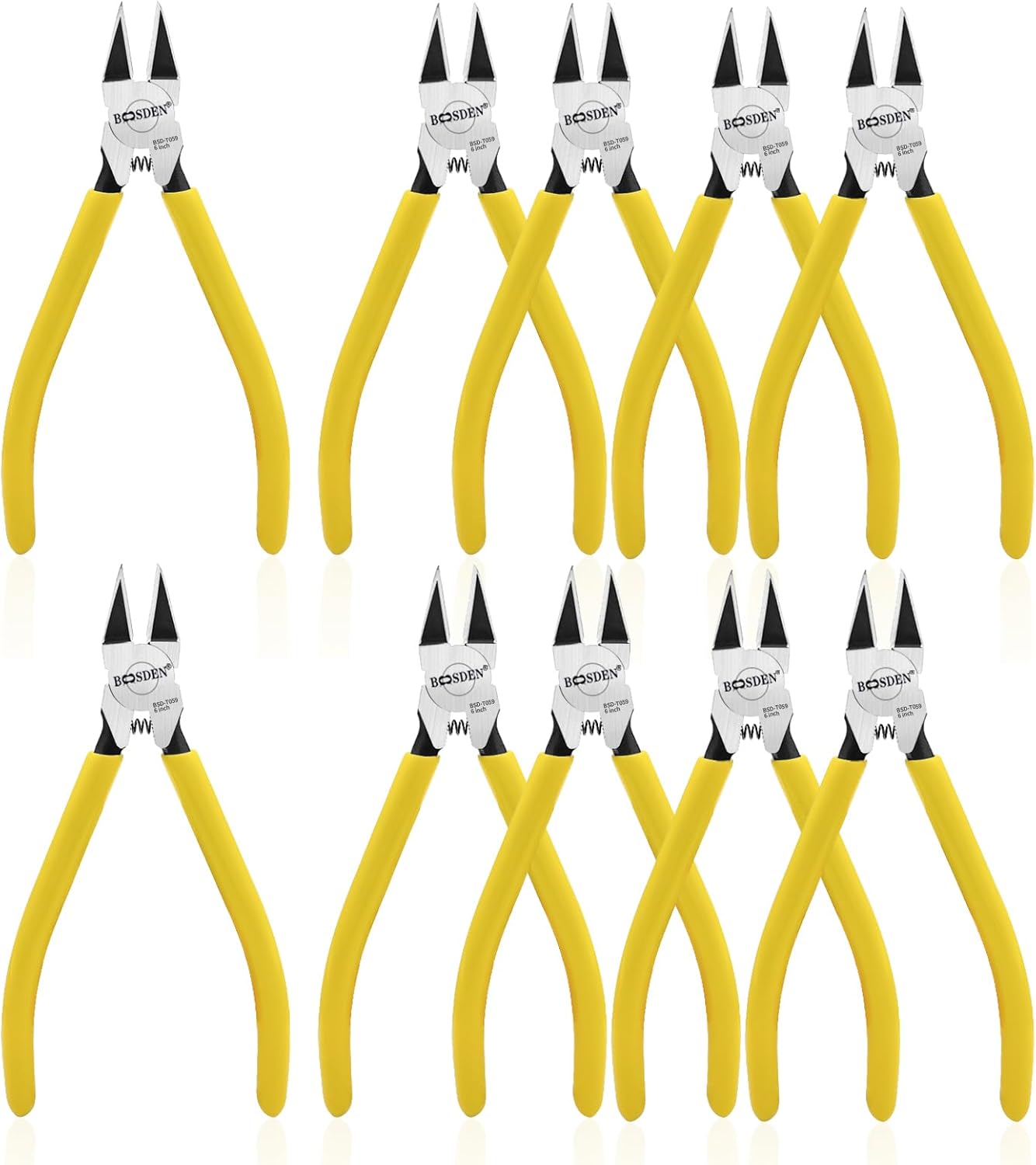 BOOSDEN Wire Cutters 10 PACK, 6 inch Wire Clippers, Dikes Side Cutter Nippers, Diagonal Cutting Pliers, Spring Loaded Flush Cut Pliers for Plastics, Crafts, Zip Tie, Floral