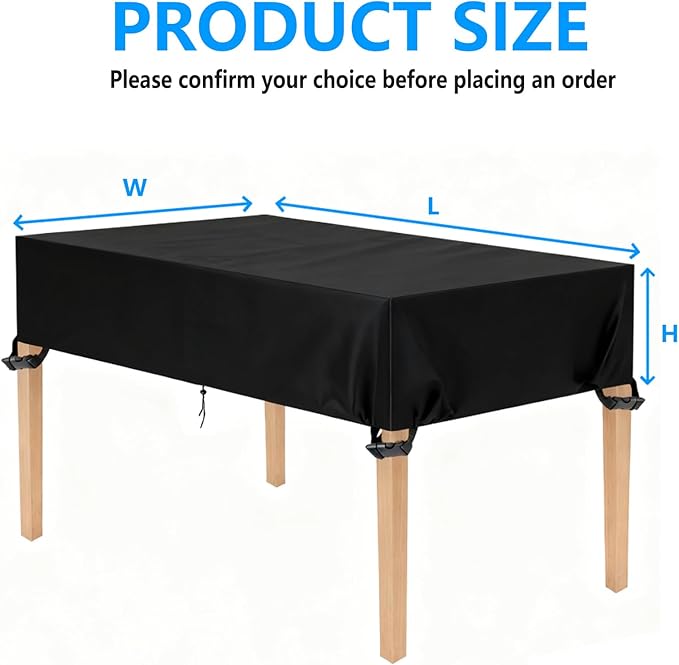 Outdoor Table Cover 60"L x 32"W x 8"H, 420D Waterproof Outdoor Cover for Patio Furniture Dinning Table Picnic Coffee Tables Chairs and Sofas, Black
