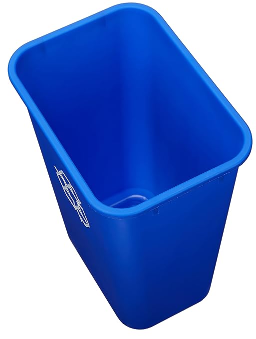 Amazon Basics Trash Can, Rectangular Commercial Office Wastebasket, Recycle Logo, 10 Gallon (Pack of 1), Blue