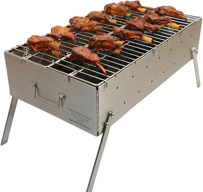 The Simple Grill | Stainlees Steel Foldable Charcoal Grill for BBQ | Camping Grill Mangal for Outdoor Cooking and Barbeque| SKEWERS AND ACCESSORIES INCLUDED