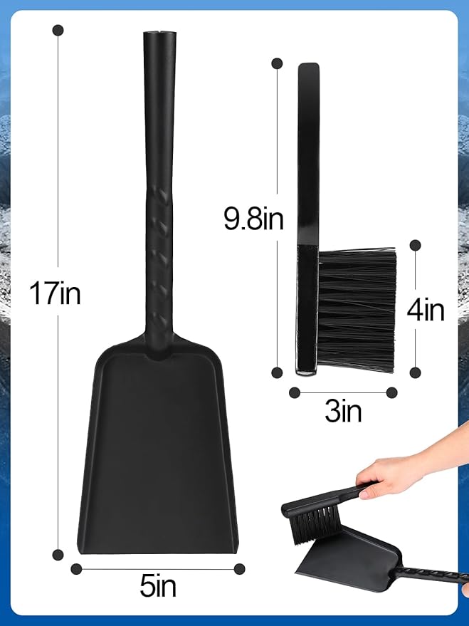 Aulock Heavy-Duty Metal Fireplace Ash Shovel and Brush Set, Upgraded Coal Shovel and Hearth Brush Set, Large Fireplace Fire Pit Tools for Wood Stove Hearth Cleaning