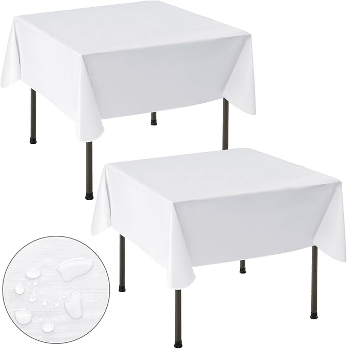 Nasitos 2 Pack Square Vinyl White Table Cloth 54x54 Inch-Vinyl Card Table Cloth with Flannel Backed, Wipeable Waterproof Oil-Proof Plastic Small Table Cover for Coffee Table, Hotel, Indoor&Outdoor