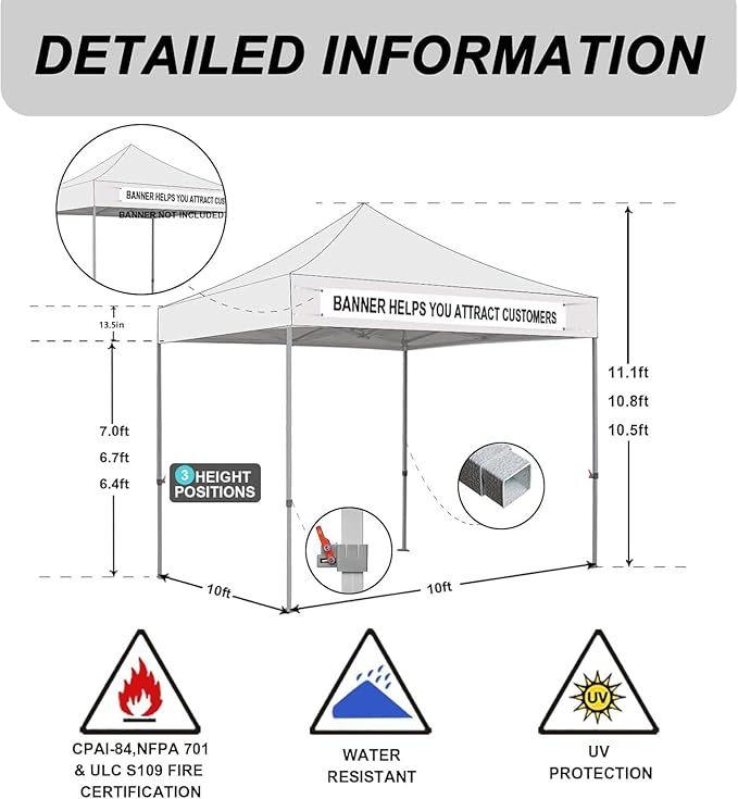 Eurmax USA Standard 10x10ft Patio Pop Up Canopy Tent for Outdoor Events Commercial Instant Canopies with Heavy Duty Roller Bag(Pumpkin Orange)
