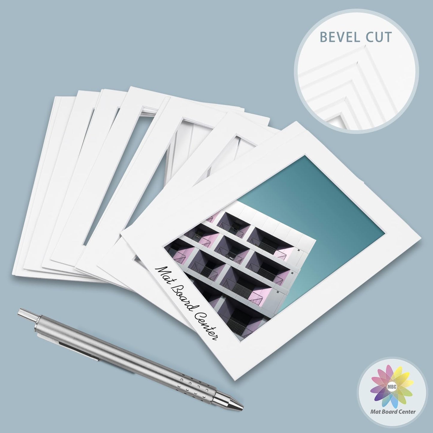 MBC Mat Board Center, 5 Pack 12x16 for 8x10 White Picture Mats Frame Mattes, Bevel Cut, Acid Free, 4-ply Thickness