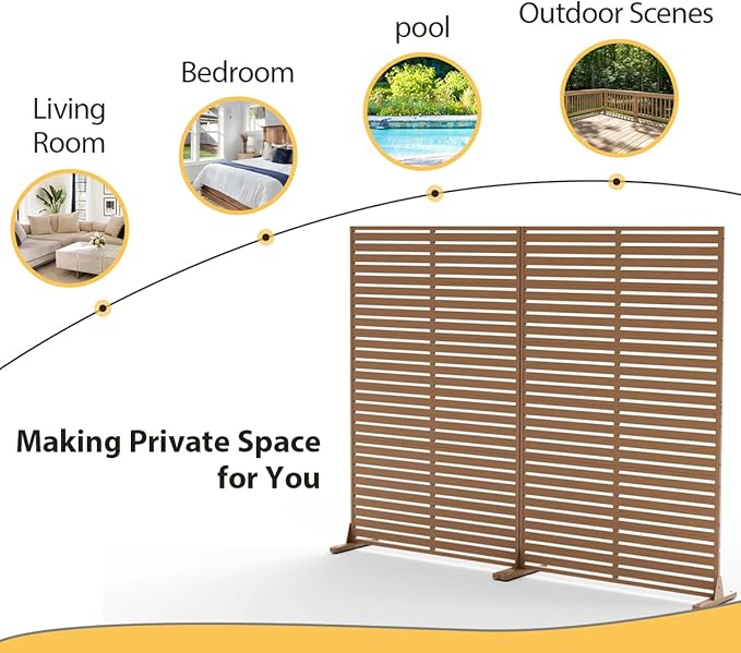 Privacy Fence Screen with Stand 6 Panel 72" H×47" W HDPE Decorative Panels with Steel Poles and Stand, Air Conditioner Fence Panels, Privacy Screen for Outdoor Backyard, Balcony, Pool