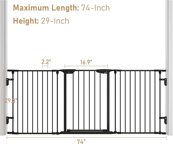 AUXSOUL 74" Wide Baby Gate Metal Safety Playpen - Fireplace Fence for Toddler/Pet/Dog, 3-Panel,30" H, Black