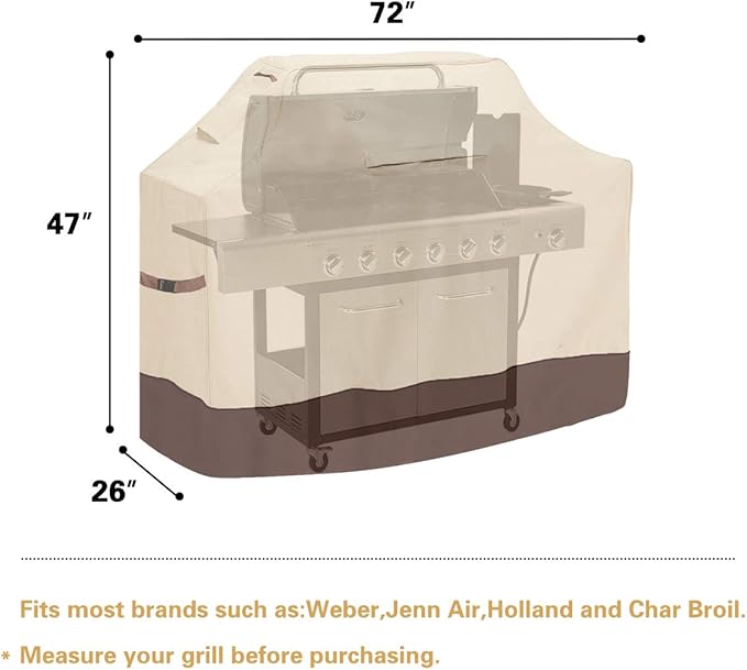 Vailge 72-inch Heavy Duty BBQ Cover, Waterproof & Dust-proof, UV & Rip Resistant, Fits Weber, Brinkmann, Char Broil & More, Beige