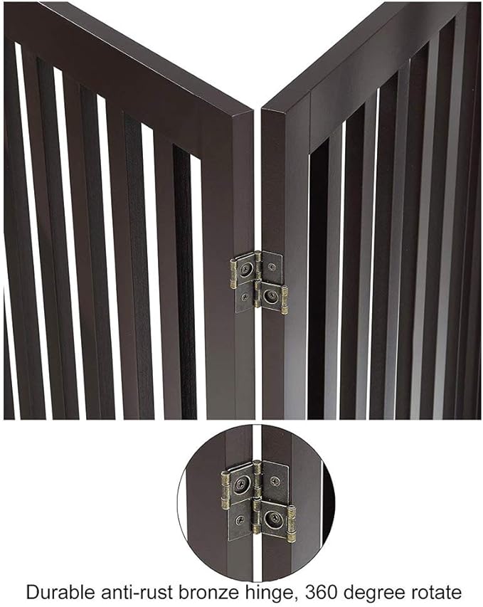 unipaws 24" H Free Standing Pet Gate for Dog Cat, Wooden Dog Gates for Doorway, Stairs, Step Over Foldable Pet Fence for The House, Expandable Dog Barrier, Indoor Use, Espresso